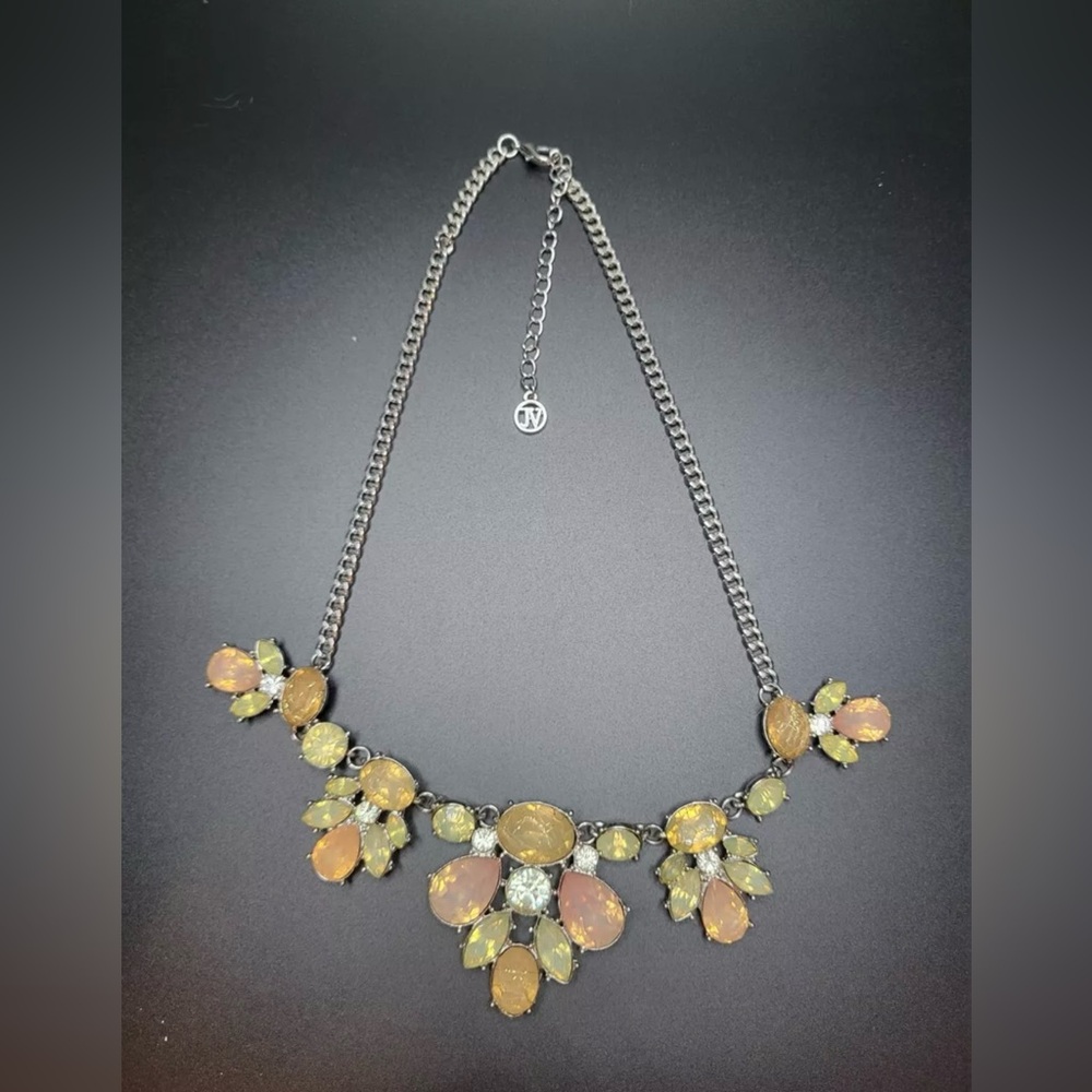 JV Necklace Marked JV Orange Green Pink Rhinestones